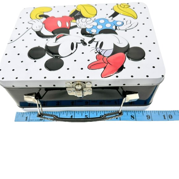 Mickey and Minnie Mouse Metal Lunch Box 9x7x3.5 Polka Dot Black White Design - Picture 9 of 11